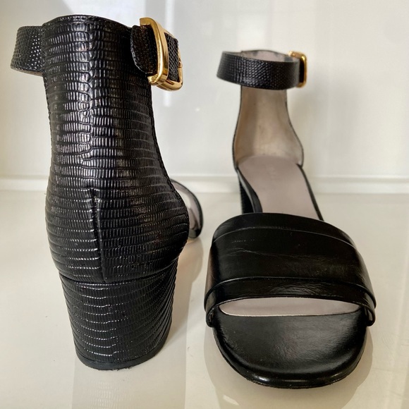 VINCE Black "Rita" Croc Embossed Leather Ankle Strap Heels Sandals Black Size 9M - Picture 2 of 14
